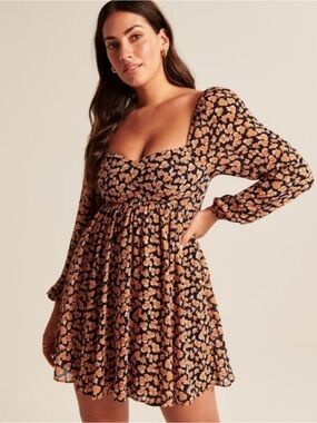 Abercrombie & Fitch Sweetheart Neckline Floral Babydoll Mini Dress Sz Medium
